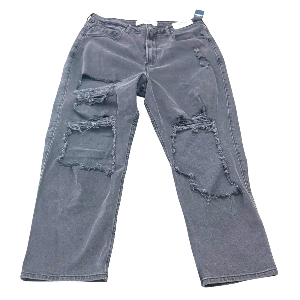 NWT Hollister Curvy Ultra High Rise Straight Jeans Black Wmns W32 L25 Distressed
